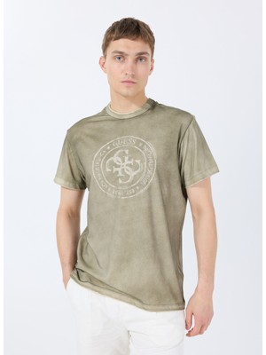 Guess Bisiklet Yaka Desenli Yeşil Erkek T-Shirt M5GI12K8FQ4G896 Ss Cn Spray Crack
