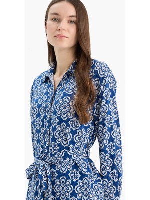 DeFacto Relax Fit Desenli Viskon Uzun Kollu Tunik D9753AX25SM