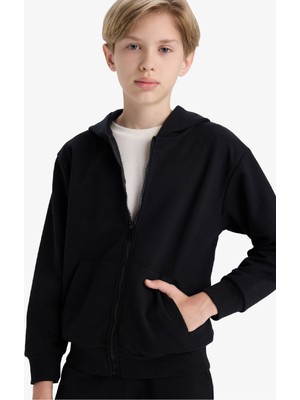 DeFacto Kapüşonlu Okul Fermuarlı Sweatshirt Erkek Çocuk X5844A625AU