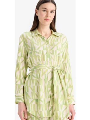 DeFacto Relax Fit Desenli Viskon Uzun Kollu Tunik D9753AX25SM