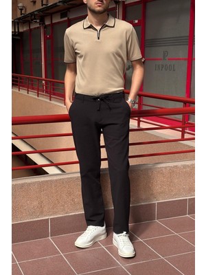 İnpool Old Money Culture Erkek Pantolon 166-1 Ayarlanabilir Bel Pamuklu Keten Görünümlü Düz Desen
