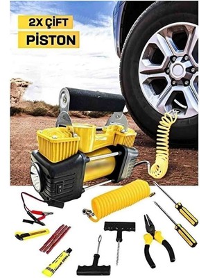 İyisi Yok Çift Pistonlu Set 12V 150 Psi Dakikada 85 Lt Araç Araba Bot Kompresörü Lastik Araba Şişirme Pompa