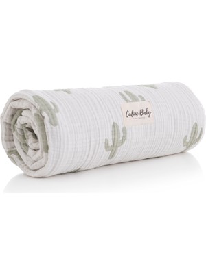 Caline Baby 4 Katlı Premium %100 Pamuk Jakarlı Müslin Battaniye| 110x110 cm | Kaktüs Yıldız Desenli