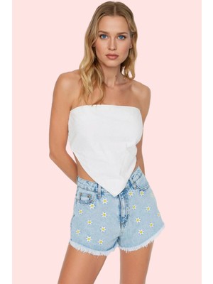 Kadın Relaxed Fit Denim Şort Nakış Detayı Pamuk Yaz Dayanıklı Malzeme Stilin Buluştuğu Yer