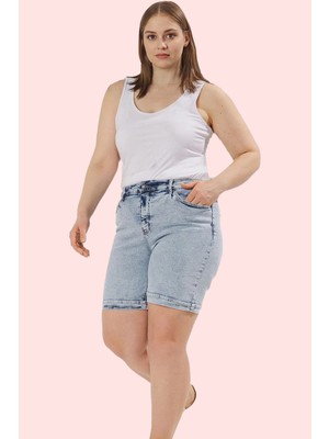 Kadın Denim Regular Şort Yüksek Bel Geniş Paça Günlük Kullanım Hafta Sonu Kaliteli Malzeme