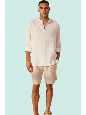 Erkek Yazlık Keten Şort Boru Paça Normal Bel Rahat Kesim Günlük Kullanım Dayanıklı Malzeme