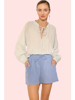 Kadın Keten Şort Düz Desen Yüksek Bel Rahat Kesim Günlük Hafta Sonu Yaz Aylarının Vazgeçilmezi