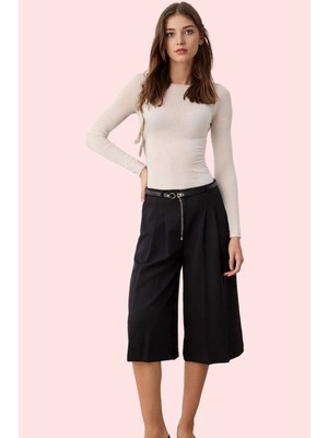 Kadın Finike Dokuma Geniş Paça Şort; Yüksek Bel Günlük ve Şık Hafta Sonu Dayanıklı Malzeme