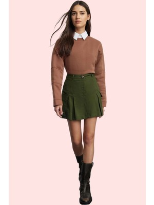 Kadın Yüksek Bel Dar Paça Gabardin Şort Etek Düz Desen Pamuk Yaz Günlük Kullanım Hafta Sonu