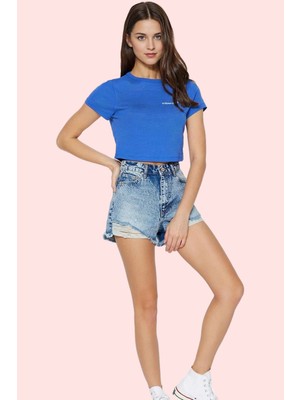 Kadın Pamuk Denim Şort Yüksek Bel Geniş Paça Yırtıklı Yaz Günlük Hafta Sonu Modern Tasarım