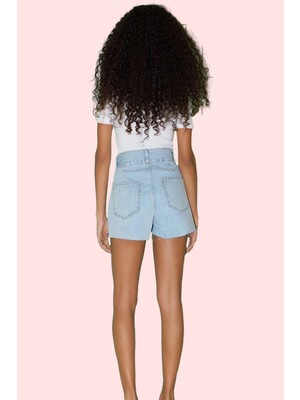 Kadın Denim Şort; Yüksek Bel Straight Kalıp Günlük Şıklık Için Hafta Sonu Kaliteli Malzeme