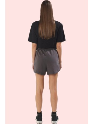 Kadın Beli Lastikli Yüksek Bel Kısa Örme Şort Düz Desen Rahat Günlük Şıklık Modern Tasarım