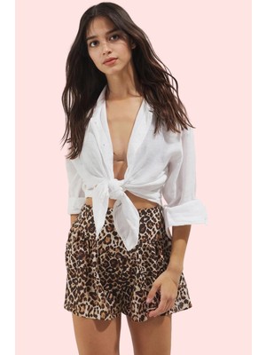 Kadın Yazlık Şort Pamuk Flamlı Dokuma Geniş Paça Plaj Stili Günlük Kullanım Modern Tasarım