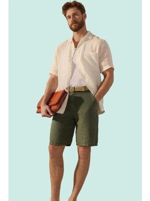 Erkek Dokuma Keten Karışımlı Şort Normal Bel Renk Günlük Kullanım Yaz Aylarının Vazgeçilmezi