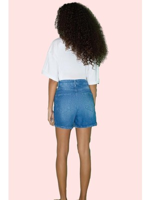 Kadın Denim Şort Yüksek Bel Geniş Paça City Short Günlük Stil Hafta Sonu Dayanıklı Malzeme