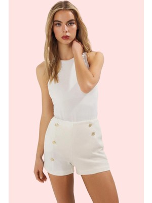 Kadın Dokuma Kumaşlı Bermuda Şort Detaylı Şık Günlük Stil Hafta Sonu Yaz Aylarının Vazgeçilmezi