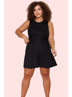 Kadın Büyük Beden Örme Şort Geniş Paça Yüksek Bel Günlük Stil Hafta Sonu Dayanıklı Malzeme