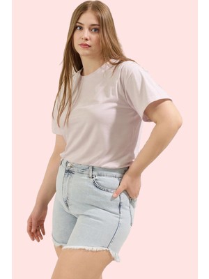 Kadın Denim Şort Buz Mavisi Püsküllü Dar Paça Yüksek Bel Rahat Yaz Günlük Kullanım Hafta Sonu