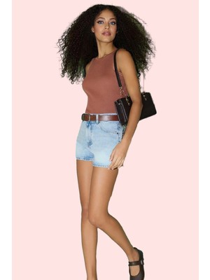 Kadın Pamuk Denim Şort Geniş Paça Yüksek Bel Tasarım Kısa Günlük Kullanım Kaliteli Malzeme