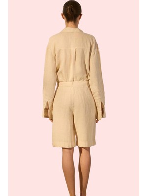 Kadın Yazlık Bermuda Şortolon Keten Geniş Paça Yüksek Bel Kısa Boy Günlük Kaliteli Malzeme