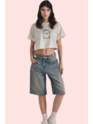 Kadın Pamuk Denim Bermuda Şort Normal Bel Geniş Paça Yazlık Günlük Yaz Aylarının Vazgeçilmezi