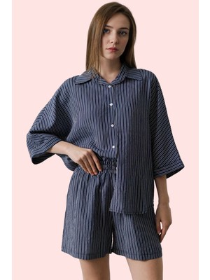 Kadın Kısa Boy Mini Şort Geniş Paça Çizgili Dokuma Rahat Günlük Yaz Aylarının Vazgeçilmezi