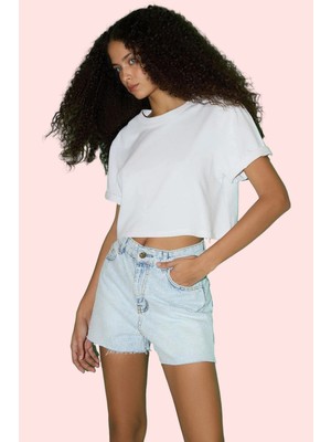 Kadın Yazlık Kısa Denim Şort Pamuk Yüksek Bel Geniş Paça Günlük Kullanım Dayanıklı Malzeme