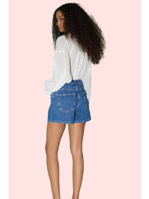 Kadın Kısa Boy Denim Şort Pamuk Rigid Dokuma Straight Kalıp Rahat Günlük Kullanım Hafta Sonu