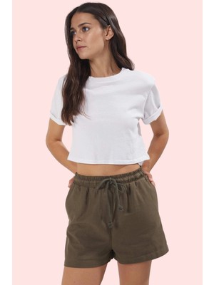 Kadın Yüksek Bel Geniş Paça Mini Şort Pamuk Gabardin Dokuma Yazlık Yaz Aylarının Vazgeçilmezi