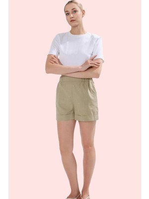 Kadın Şort Pamuk Poplin Kumaş Yüksek Bel Boru Paça Yazlık Günlük Kullanım Kaliteli Malzeme