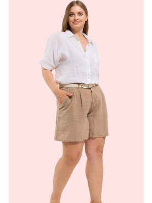 Kadın Yazlık Şort Yüksek Bel Geniş Paça Keten Karışımlı Dokuma Kumaş Yaz Aylarının Vazgeçilmezi