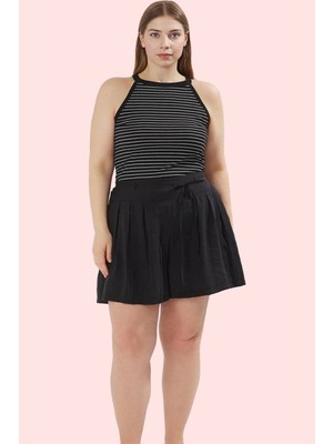 Kadın Yüksek Bel Geniş Paça Şort Büyük Beden Rahat Yazlık Dokuma Yaz Aylarının Vazgeçilmezi