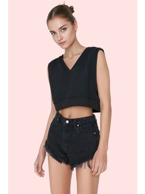 Kadın Pamuk Denim Mini Şort Normal Bel Boru Paça Yırtık Detaylar Günlük Kombinler Için Hafta Sonu