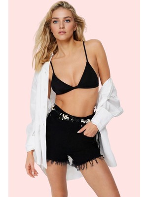 Kadın Pamuk Denim Şort Renk Normal Bel Straight Kalıp Yazlık Plaj Kombinleri Günlük Kullanım