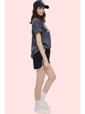 Kadın Spor Şort Polyester Biyeli Detay Renk Bloklu Desen Günlük Kullanım Dayanıklı Malzeme