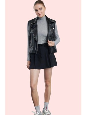 Kadın Yüksek Bel Mini Şort Etek Polyester Elastan Kış Aylarının Vazgeçilmezi Günlük Kullanım