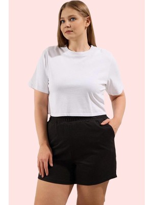 Kadın Yüksek Bel Boru Paça Örme Kısa Şort Rahat Günlük Stil Hafta Sonu Yaz Aylarının Vazgeçilmezi