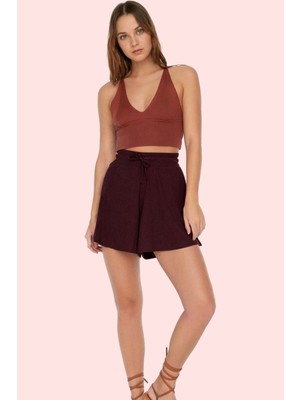 Kadın Örme Şort Yüksek Bel Geniş Paça Bürümcük Dokuma Günlük Kombin Yaz Aylarının Vazgeçilmezi