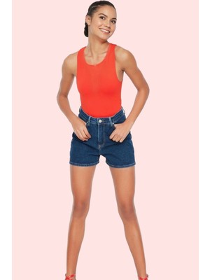 Kadın Denim Şort Yüksek Bel Boru Paça City Kalıp Rahat Günlük Hafta Sonu Dayanıklı Malzeme
