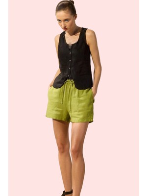 Kadın Kısa Boy Keten Şort Geniş Paça Yüksek Bel Dokuma Kumaş Günlük Kullanım Modern Tasarım