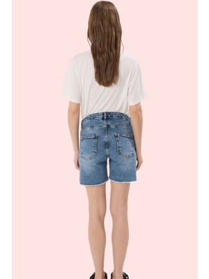 Kadın Hamile Denim Şort Regular Boy Geniş Paça Yüksek Bel Günlük Yaz Aylarının Vazgeçilmezi