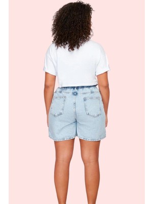 Kadın Pamuklu Denim Şort Beli Lastikli Geniş Paça Yazlık Günlük Kullanım Dayanıklı Malzeme