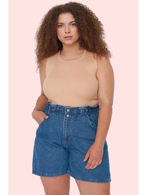 Kadın Pamuklu Denim Şort Beli Lastikli Geniş Paça Yazlık Günlük Kullanım Dayanıklı Malzeme