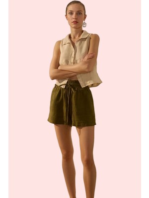 Kadın Keten Şort Geniş Paça Günlük Kombinler Için Modern Tasarım Yaz Aylarının Vazgeçilmezi
