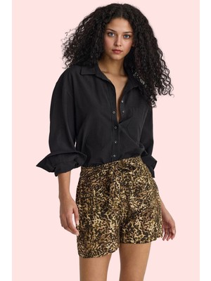 Kadın Yüksek Bel Leopar Desenli Geniş Paça Kısa Şort Viskoz Yazlık Yaz Aylarının Vazgeçilmezi