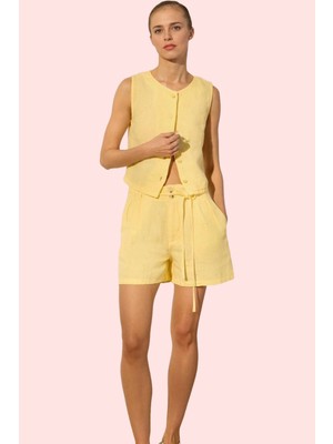 Kadın Yüksek Bel Keten Mini Şort; Geniş Paça; Rigid Dokuma; Yazlık Yaz Aylarının Vazgeçilmezi