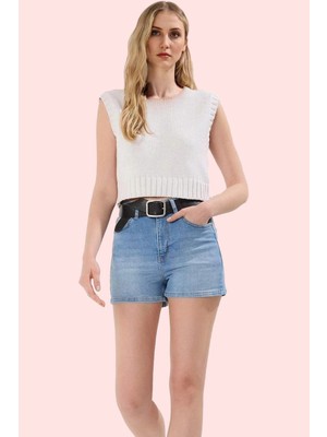 Kadın Denim Şort Yüksek Bel Geniş Paça Casual Yaz Kombinleri Günlük Kullanım Modern Tasarım