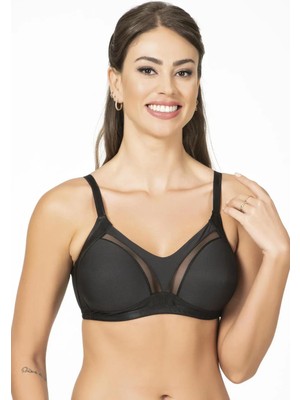 NEWBRA LINGERIE Kadın Siyah Tül Detay Toparlayıcı Sütyen 90C Regular Kalıp Konforlu Tasarım ile Gün Boyu Destek
