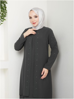 Yelpaze Taşlı Büyük Beden Anne Elbisesi