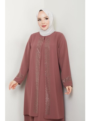 Serpme Taşlı Büyük Beden Anne Elbisesi